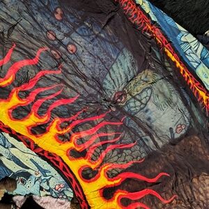 Vintage Graphic Scarf with Flame Design/ Huge 70 L X 44 Height/ Info